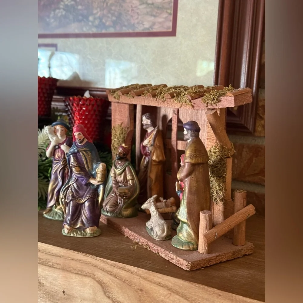Vintage 1994 Porcelain Hand-Painted Nativity Set – Multi-Color Holiday Décor